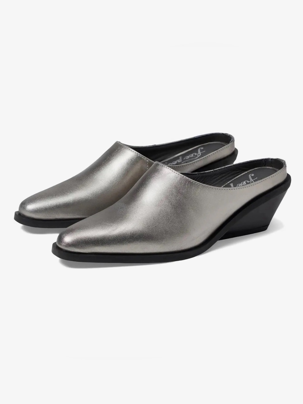 Free People Mules Wedge Tallulah Leather Sip On Wedge Silver size 11 - Picture 2 of 9